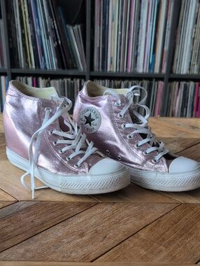 Converse Metallic Pink High-Top Sneakers with Hidden Wedge